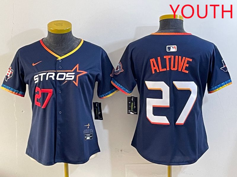 Youth Houston Astros #27 Altuve Drak Blue Fourth generation Joint Name 2025 Nike MLB Jersey style 2->youth mlb jersey->Youth Jersey